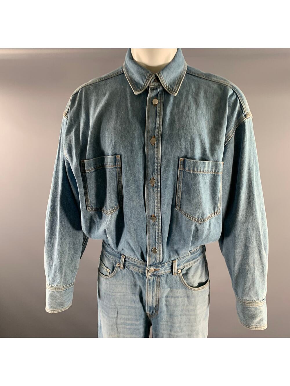 HAIKURE Size L Blue Light Blue Contrast Stitch Cotton Blend Jumpsuits & Overalls
